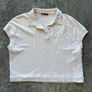 Zara Cream Polo Cap Sleeve Shirt Women's Size M